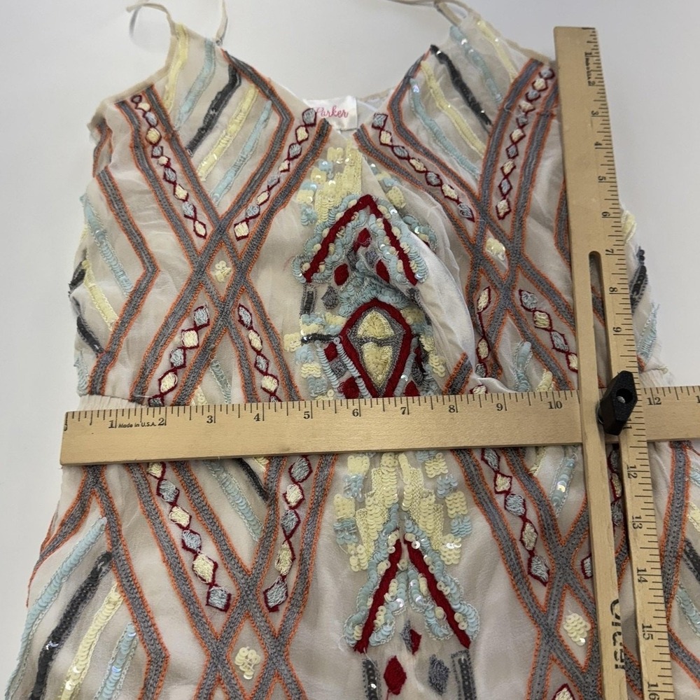 Parker Romper Womens Small White Sequin Silk Geometric Boho Festival - Picture 9 of 12